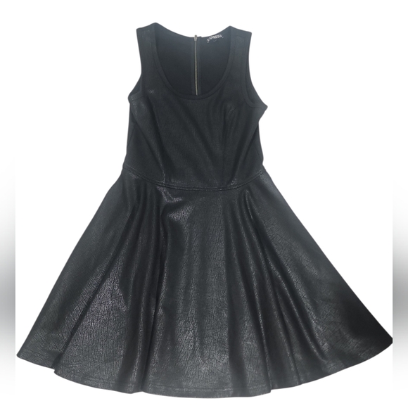 Express Shimmering "Leather Look" Fit And Flare Sleeveless Skater Black Dress. S - Picture 4 of 10